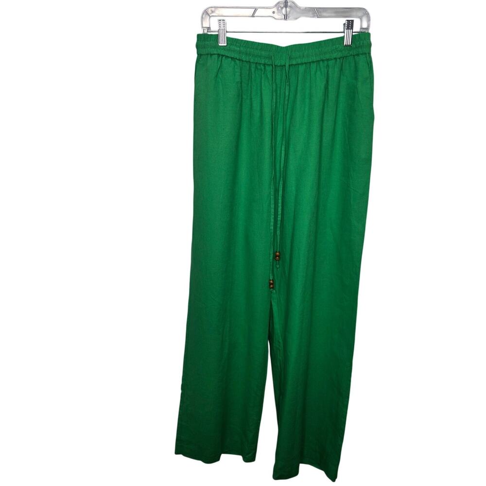 Philosophy Republic Green Linen Blend Wide Leg Pants Elastic Waist L Resort Wear